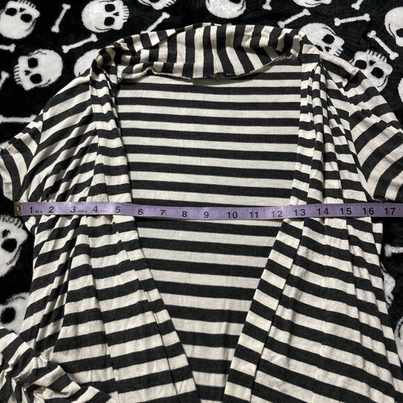 REBEL SUGAR Grey creamy white horizontal striped open front cardigan ~ SMALL MED - Picture 6 of 14